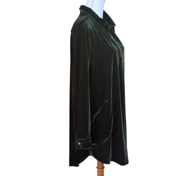 North Style forest green velvet tunic, oversized, lagenlook, art to wear - Picture 2 of 6
